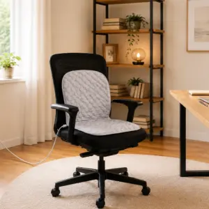 Coussin de siège Erdungs avec fibres d'argent sur une chaise de bureau dans un bureau à domicile