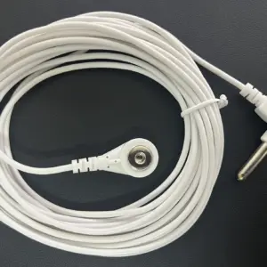 Erdungskabel 4,6 Meter mit Druckknopf und Erdungsstecker für Erdungsmatten, Erdungsfixleintücher und Matratzenauflagen