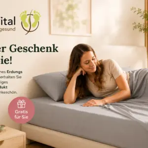Frau entspannt auf einem Erdungs-Fixleintuch von ErdVital – beim Kauf erhalten Sie ein hochwertiges Erdungsprodukt gratis.
